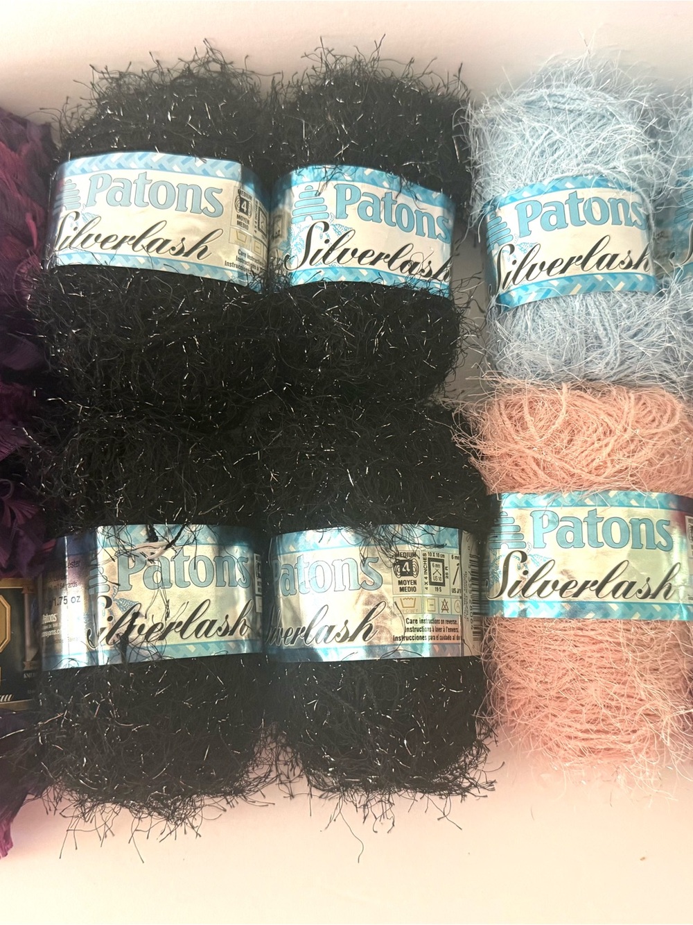 10 Patons Silverlash Eyelash Yarn Bundle - Black, Light Blue & Light Pink - Picture 2 of 16